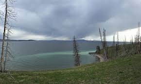 view from the shore of Yellowstone Lake